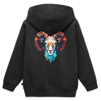 Mouflon d’Amérique coloré aquarelle Animal Cartoon - Sweat Premium à capuche zippé enfant bio - noir - Dos - AI Model Kid Male (0cm)