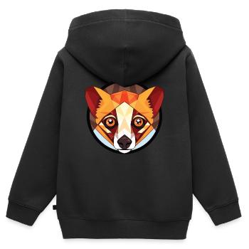 Rouge Vari Lémurien Coloré Aquarelle Animal Cartoon - Sweat Premium à capuche zippé enfant bio - noir - Dos - AI Model Kid Male (0cm)