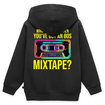 Cassette néon des années 80 : des vibrations rétro nostalgiques - Sweat Premium à capuche zippé enfant bio - noir - Dos - AI Model Kid Male (0cm)
