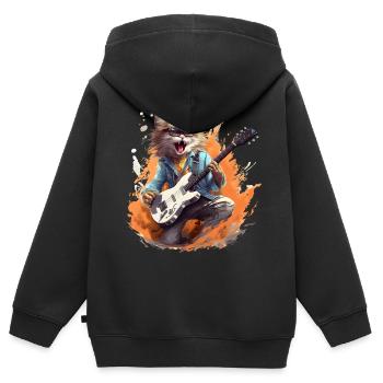 Singender Gitarrenspielender Kater - Kinder Premium Organic Zip Hoodie - Schwarz - Hinten - AI Model Kid Male (0cm)