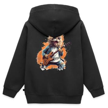 Singende Gitarre spielende Katze - Kinder Premium Organic Zip Hoodie - Schwarz - Hinten - AI Model Kid Male (0cm)