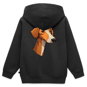 Lurcher chien race dessin animé Kawaii Illustration - Sweat Premium à capuche zippé enfant bio - noir - Dos - AI Model Kid Male (0cm)