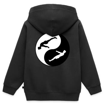 Planche de gymnastique suédoise yin et yang et levier avant - Sweat Premium à capuche zippé enfant bio - noir - Dos - AI Model Kid Male (0cm)