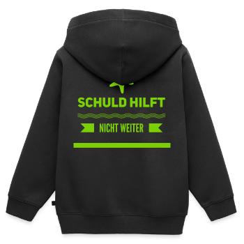 Schuld hilft nicht weiter - Kinder Premium Organic Zip Hoodie - Schwarz - Hinten - AI Model Kid Male (0cm)