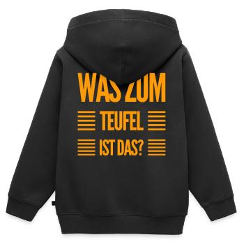 was ist das? - Kinder Premium Organic Zip Hoodie - Schwarz - Hinten - AI Model Kid Male (0cm)