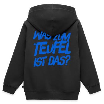 was zum Teufel ist das - Kinder Premium Organic Zip Hoodie - Schwarz - Hinten - AI Model Kid Male (0cm)