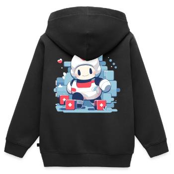 Swiss Medic - Kinder Premium Organic Zip Hoodie - Schwarz - Hinten - AI Model Kid Male (0cm)