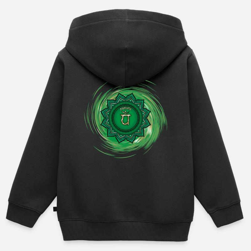 Quatrième chakra d’Anahata - Sweat Premium à capuche zippé enfant bio - noir