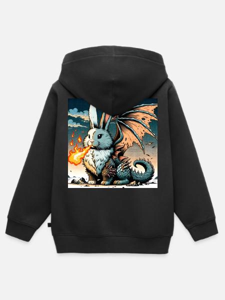 Fire Breathing Bunny Dragon #01 - Kids Premium Organic Zip-up Hoodie - black