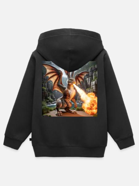 Fire Breathing Bunny Dragon #09 - Kids Premium Organic Zip-up Hoodie - black