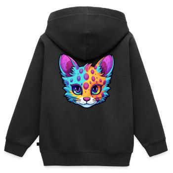 Australien brume chat aquarelle dessin animé Kawaii - Sweat Premium à capuche zippé enfant bio - noir - Dos - AI Model Kid Male (0cm)