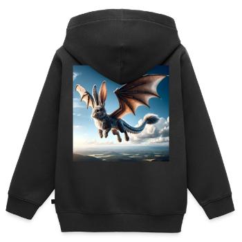 Fliegender Hase Drache #01 - Kinder Premium Organic Zip Hoodie - Schwarz - Hinten - AI Model Kid Male (0cm)