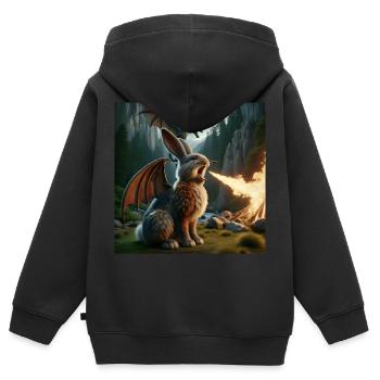 Feuerspeiender Hase Drache #21 - Kinder Premium Organic Zip Hoodie - Schwarz - Hinten - AI Model Kid Male (0cm)