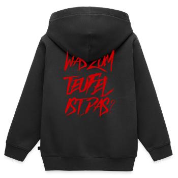 was zum Teufel ist das? - Kinder Premium Organic Zip Hoodie - Schwarz - Hinten - AI Model Kid Male (0cm)