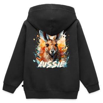 Aussie - Kinder Premium Organic Zip Hoodie - Schwarz - Hinten - AI Model Kid Male (0cm)