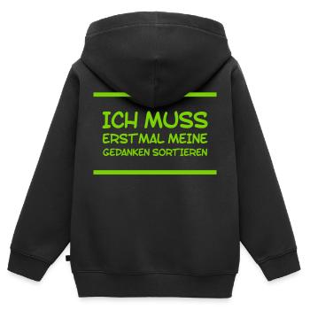 ich muss meine Gedanken ordnen - Kinder Premium Organic Zip Hoodie - Schwarz - Hinten - AI Model Kid Male (0cm)