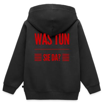 was tun sie da? - Kinder Premium Organic Zip Hoodie - Schwarz - Hinten - AI Model Kid Male (0cm)