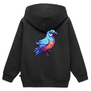 Geai bleu coloré aquarelle dessin animé Kawaii Animal - Sweat Premium à capuche zippé enfant bio - noir - Dos - AI Model Kid Male (0cm)