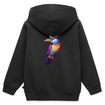 Pic Aquarelle Colorée Dessin Animé Kawaii Anim - Sweat Premium à capuche zippé enfant bio - noir - Dos - AI Model Kid Male (0cm)
