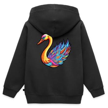 Cygne Aquarelle Colorée Dessin Animé Kawaii Animal - Sweat Premium à capuche zippé enfant bio - noir - Dos - AI Model Kid Male (0cm)