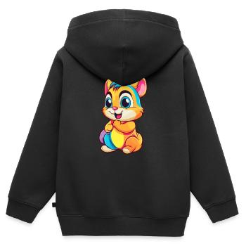 Chipmunk Aquarelle Colorée Dessin Animé Kawaii Animal - Sweat Premium à capuche zippé enfant bio - noir - Dos - AI Model Kid Male (0cm)