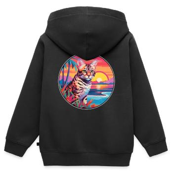 Rotluchs buntes Aquarell Karikatur Kawaii Tier - Kinder Premium Organic Zip Hoodie - Schwarz - Hinten - AI Model Kid Male (0cm)