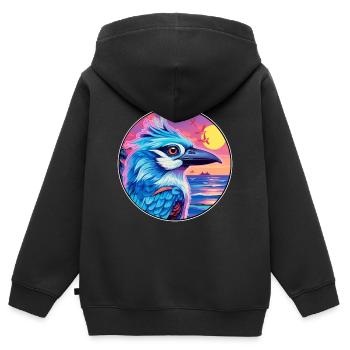 Geai bleu coloré aquarelle dessin animé Kawaii Animal - Sweat Premium à capuche zippé enfant bio - noir - Dos - AI Model Kid Male (0cm)