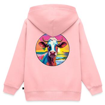 Vache Aquarelle Colorée Dessin Animé Kawaii Animal - Sweat Premium à capuche zippé enfant bio - rose - Dos - AI Model Kid Female (0cm)