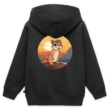 Chipmunk Aquarelle Colorée Dessin Animé Kawaii Animal - Sweat Premium à capuche zippé enfant bio - noir - Dos - AI Model Kid Male (0cm)