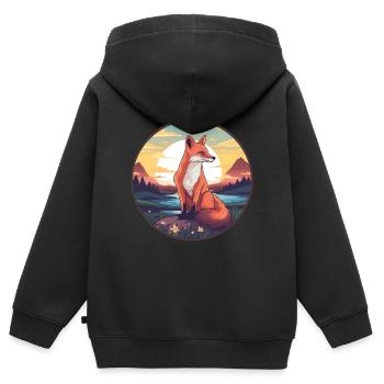 Gelehrter Fuchs Buntes Aquarell Cartoon Kawaii Haustier - Kinder Premium Organic Zip Hoodie - Schwarz - Hinten - AI Model Kid Male (0cm)