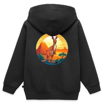 Kangourou Aquarelle Colorée Dessin Animé Kawaii Animal - Sweat Premium à capuche zippé enfant bio - noir - Dos - AI Model Kid Male (0cm)