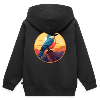 Jay Bird Aquarelle Colorée Dessin Animé Kawaii Animal - Sweat Premium à capuche zippé enfant bio - noir - Dos - AI Model Kid Male (0cm)