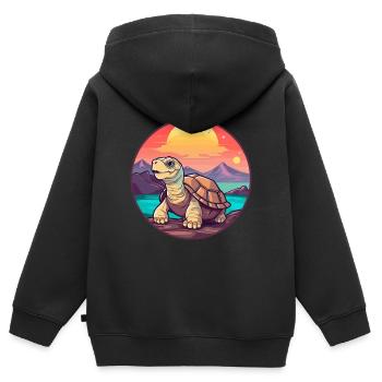 Schildkröte buntes Aquarell Cartoon Kawaii Tier - Kinder Premium Organic Zip Hoodie - Schwarz - Hinten - AI Model Kid Male (0cm)