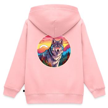 Wolf Buntes Aquarell Cartoon Kawaii Tier - Kinder Premium Organic Zip Hoodie - Rosa - Hinten - AI Model Kid Female (0cm)