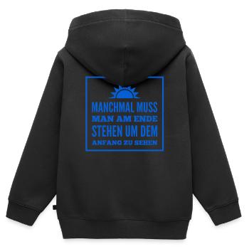 stehst du am Ende? - Kinder Premium Organic Zip Hoodie - Schwarz - Hinten - AI Model Kid Male (0cm)