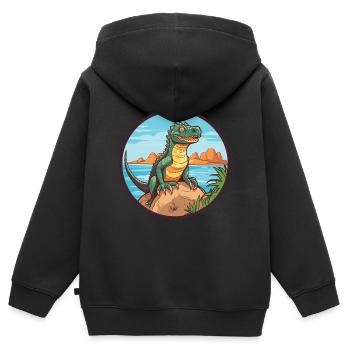Basilisk Aquarell Cartoon Kawaii Clipart Tier - Kinder Premium Organic Zip Hoodie - Schwarz - Hinten - AI Model Kid Male (0cm)