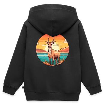 Antilope aquarelle dessin animé Kawaii Clipart Animal - Sweat Premium à capuche zippé enfant bio - noir - Dos - AI Model Kid Male (0cm)
