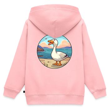 Oie aquarelle dessin animé Kawaii Clipart Animal - Sweat Premium à capuche zippé enfant bio - rose - Dos - AI Model Kid Female (0cm)