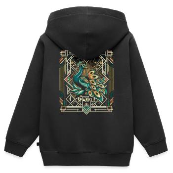 Magnifique Paon : Éclat Déco - Sweat Premium à capuche zippé enfant bio - noir - Dos - AI Model Kid Male (0cm)