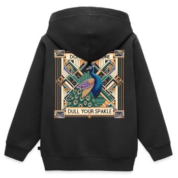Elégance Art Déco : Fier Paon - Sweat Premium à capuche zippé enfant bio - noir - Dos - AI Model Kid Male (0cm)