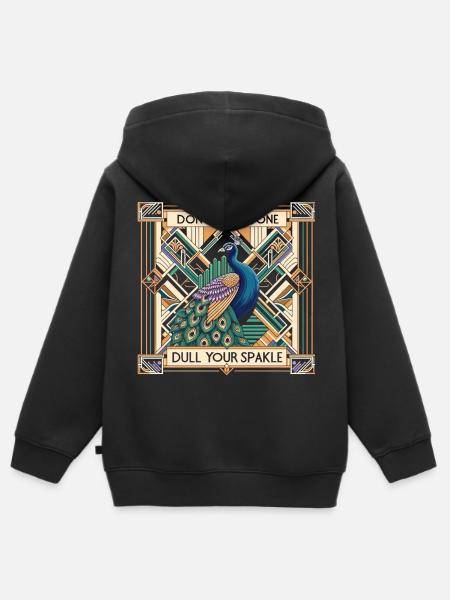 Art-Déco Eleganz: Stolzer Pfau - Kinder Premium Organic Zip Hoodie - Schwarz
