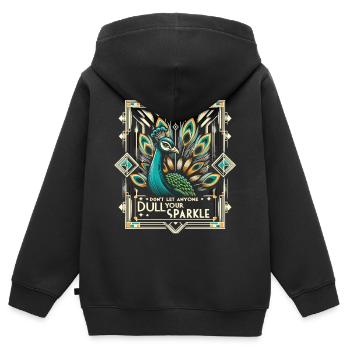 Paon Art déco : Splendeur élégante - Sweat Premium à capuche zippé enfant bio - noir - Dos - AI Model Kid Male (0cm)