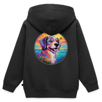 Cao de Castro Laboreiro Hunderasse Bunte Karikatur - Kinder Premium Organic Zip Hoodie - Schwarz - Hinten - AI Model Kid Male (0cm)
