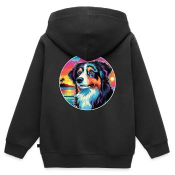 Race de chien de berger des Carpates Dessin animé coloré Wat - Sweat Premium à capuche zippé enfant bio - noir - Dos - AI Model Kid Male (0cm)