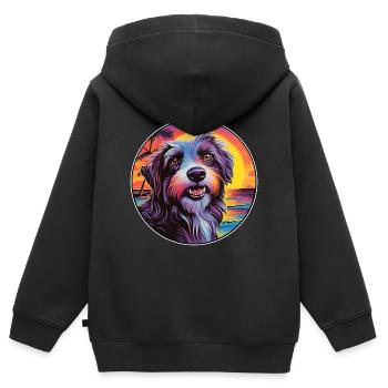 Katalanischer Schäferhund Hund Rasse Bunte Karikatur Wasserc - Kinder Premium Organic Zip Hoodie - Schwarz - Hinten - AI Model Kid Male (0cm)