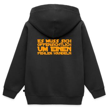offensichtlicher Fehler - Kinder Premium Organic Zip Hoodie - Schwarz - Hinten - AI Model Kid Male (0cm)