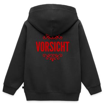 sei vorsichtig - Kinder Premium Organic Zip Hoodie - Schwarz - Hinten - AI Model Kid Male (0cm)