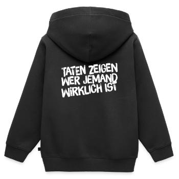 Taten zeigen wer du bist - Kinder Premium Organic Zip Hoodie - Schwarz - Hinten - AI Model Kid Male (0cm)
