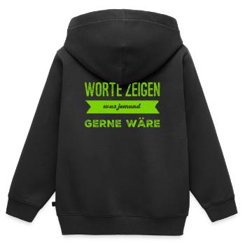 Worte sind unwichtig - Kinder Premium Organic Zip Hoodie - Schwarz - Hinten - AI Model Kid Male (0cm)