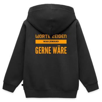 Worte werden überschätzt - Kinder Premium Organic Zip Hoodie - Schwarz - Hinten - AI Model Kid Male (0cm)